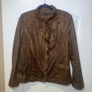 Notations Women's Brown Lightweight Zip Up Ruffle Front Feminine Jacket. Size L